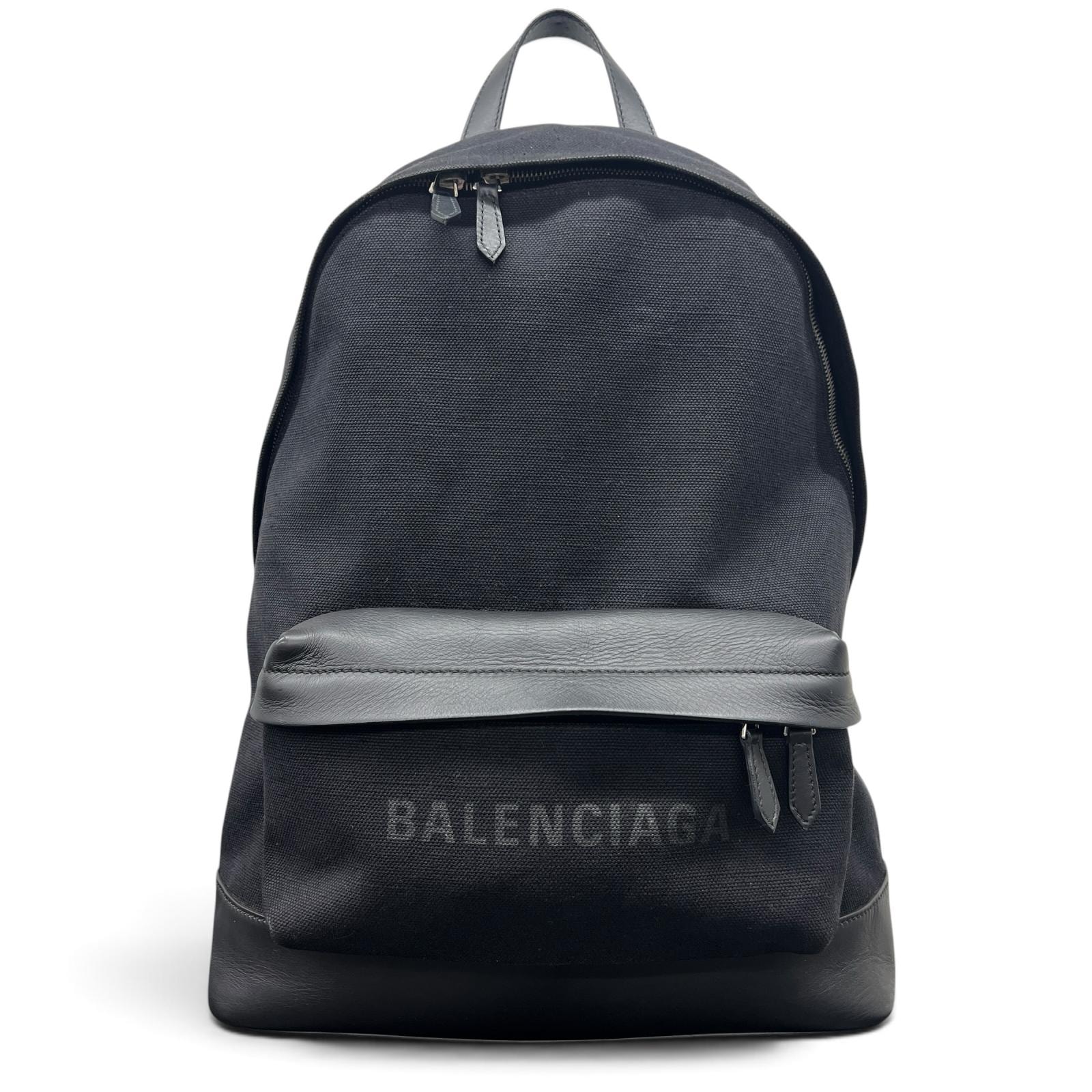 BALENCIAGA 美品 バレンシアガ EXPLORER エクスプローラー ロゴ バックパック リュック 392007 キャンバス レザー ブラック ハンドバッグ ABランク 中古 鑑定済 バレンシアガバッグ