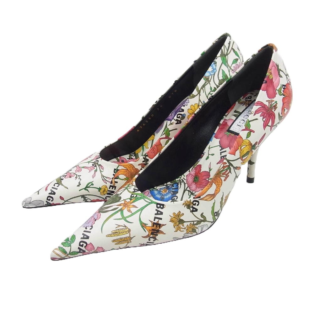 BALENCIAGA バレンシアガ パンプス × GUCCI グッチ ザ・ハッカープロジェクト パンプス ヒール 花柄 ホワイト系 マルチカラー系 EU34【新古品】【未使用】【中古】