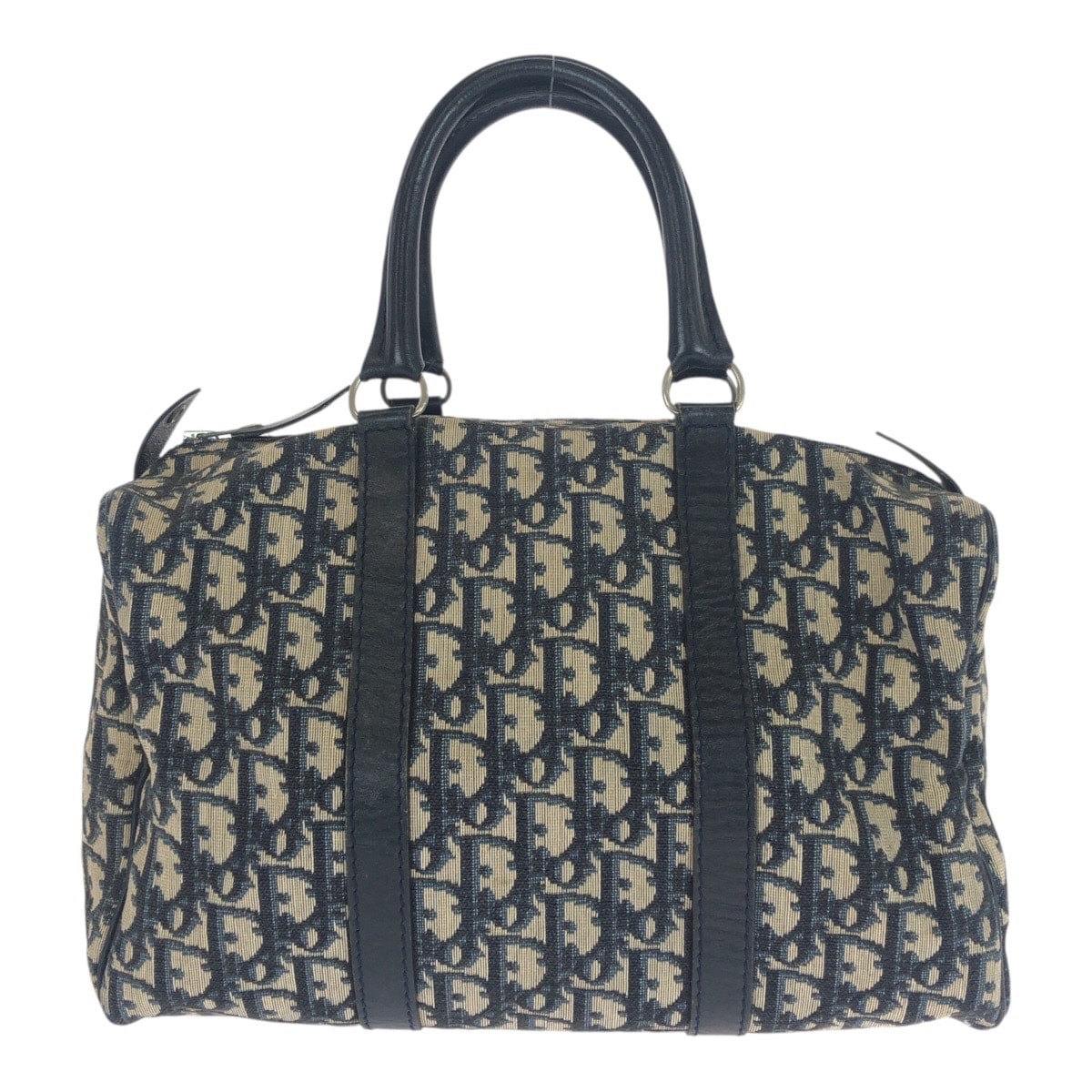 美品 Dior ディオール ヴィンテージ トロッター ネイビー ベージュ シルバー金具 キャンバス レザー/ トートバッグ ミニボストンバッグ 505877 【中古】