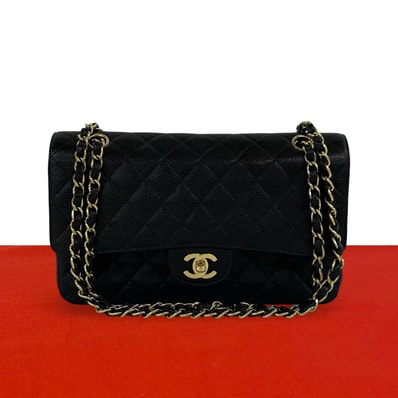 CHANEL シャネル マトラッセ ココマーク ダブルフラップ キャビアスキン ショルダーバッグ ブラック
703-9
