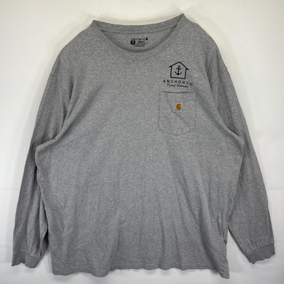 古着 カーハート Carhartt 長袖Tシャツ 企業プリント ロンT ワンポイントロゴ ポケット 大きいサイズ 3XL グレー メンズ