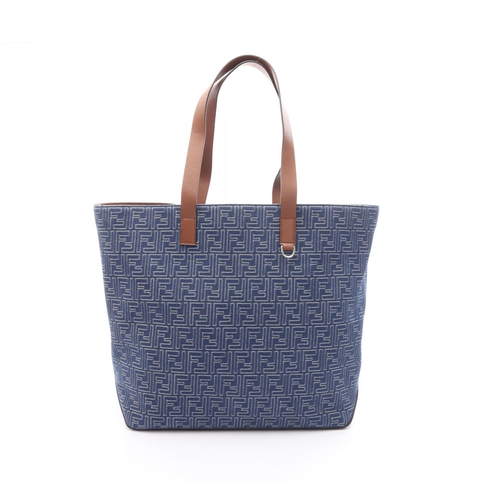 フェンディ FENDI FFショッピングバッグ ミディアム トートバッグ バッグ キャンバス レザー メンズ レディース ブルー系 / ブラウン系 7VA657AUGOF1SCG 【中古】