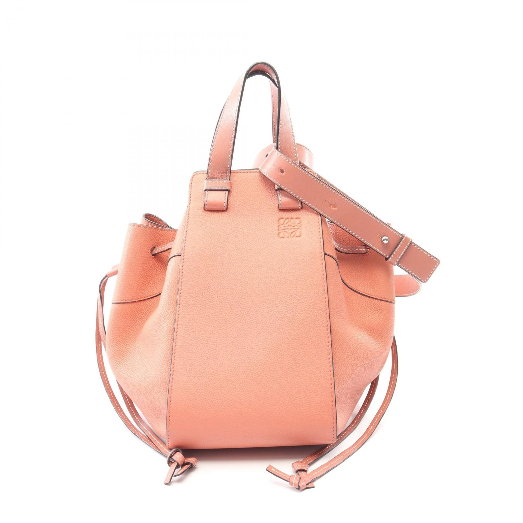 ロエベ LOEWE ハンモック ドローストリングバッグ ミディアム 2WAY ハンドバッグ バッグ レザー レディース オレンジ系 【中古】