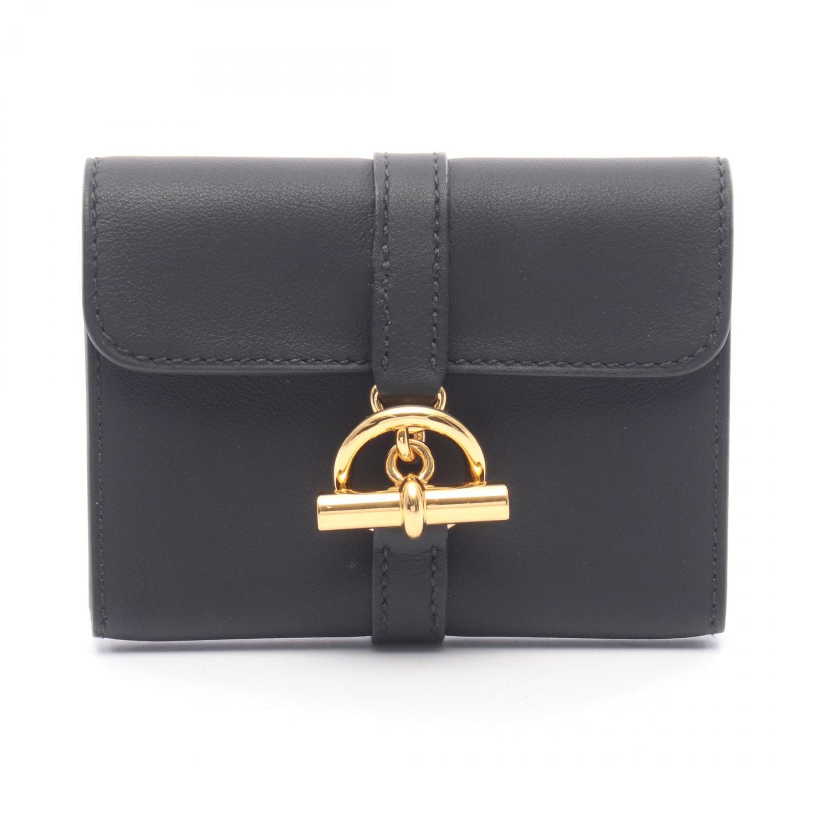 エルメス HERMES グレナン コンパクト コインケース 財布 レザー カーフ(牛革) ヴォースイフト ヴォースイフト K刻印(2025年製造) レディース ブラック系 【中古】