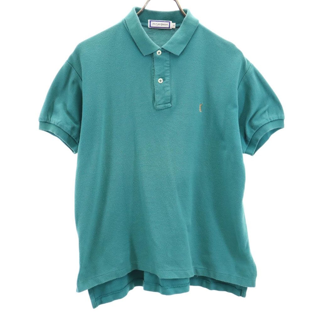 YVES SAINT LAURENT イヴサンローラン 90s オールド 半袖 ポロシャツ S グリーン 鹿の子