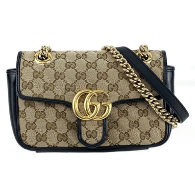 GUCCI グッチ GGマーモント ミニ チェーンショルダーバッグ キルティング ショルダーバッグ 446744 レザー GGキャンバス ブラウン レディース【中古】