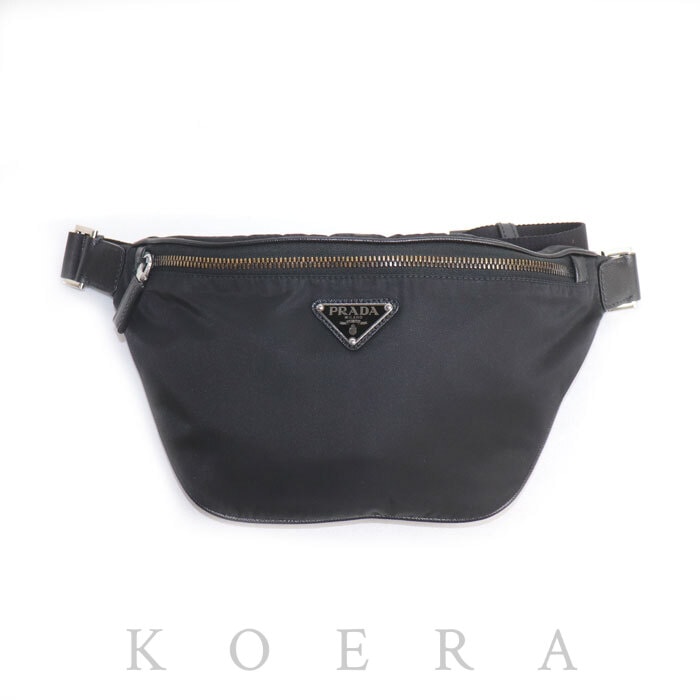 PRADA プラダ Re-Nylon xサフィアーノレザー ベルトバッグ ウエストバッグ ブラック 2VL033_2DMH_F0002 IC メンズ【中古】