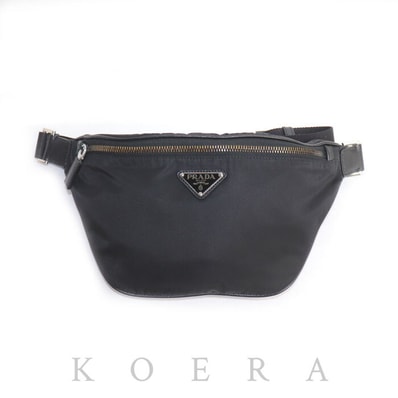 PRADA プラダ Re-Nylon xサフィアーノレザー ベルトバッグ ウエストバッグ ブラック 2VL033_2DMH_F0002 IC メンズ【中古】