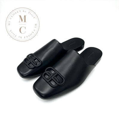 バレンシアガ BALENCIAGA COSY BB サンダル 靴 シューズ レザー ブラック 黒 未使用 BBロゴ ミュール