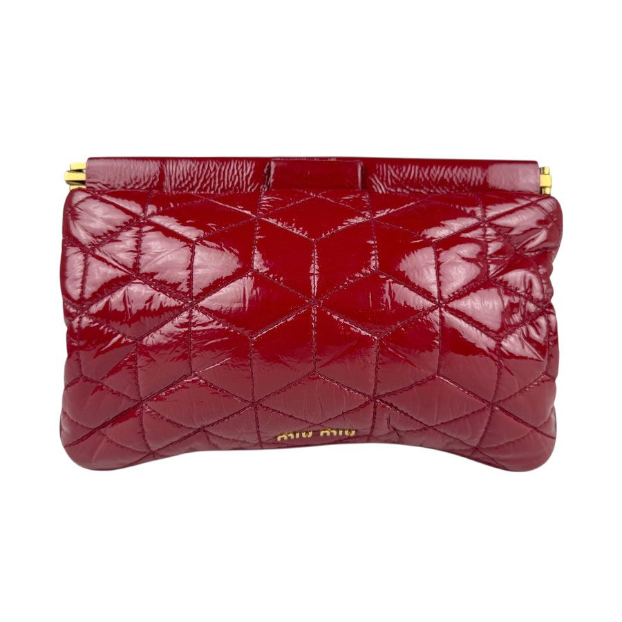ミュウミュウ MIUMIU クラッチバッグ パテントレザー ダークレッド ゴールド レディース【中古】 z5402