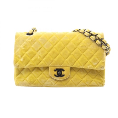シャネル CHANEL マトラッセ Wフラップ ブラック金具 ショルダーバッグ バッグ ファブリック レディース イエロー系 【中古】