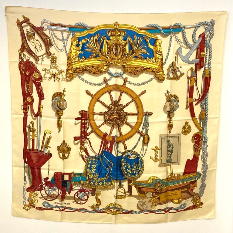 HERMES(エルメス) MUSEE 博物館 カレ90 シルク スカーフ ベージュ