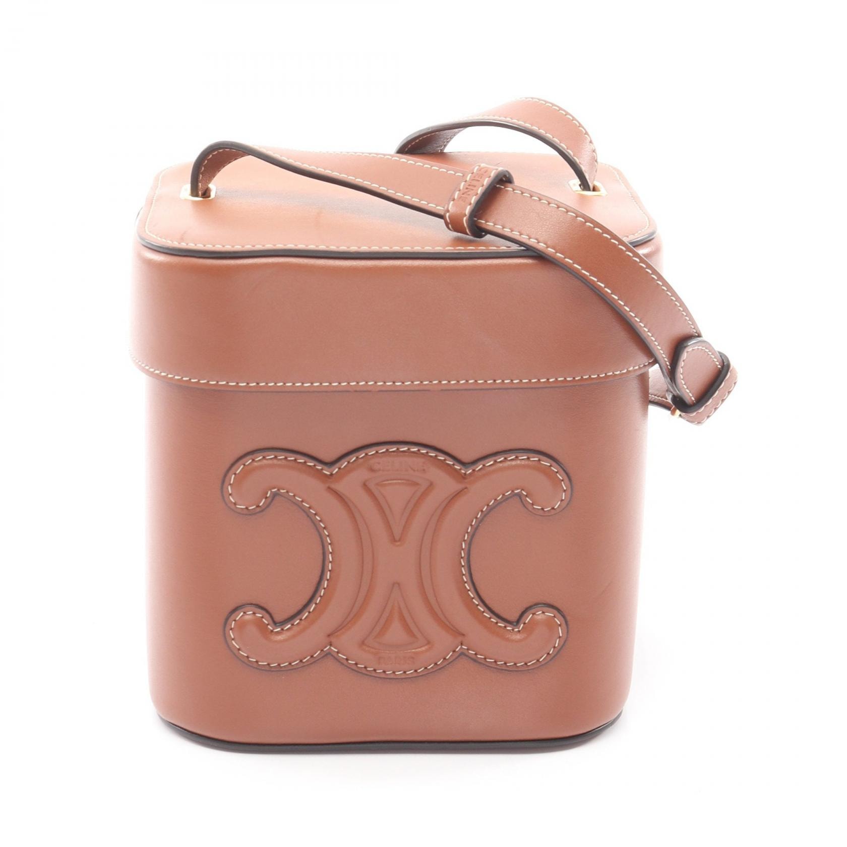 セリーヌ CELINE キュイルトリオンフ ミディアム ボックス ショルダーバッグ バッグ レザー レディース ブラウン系 【中古】