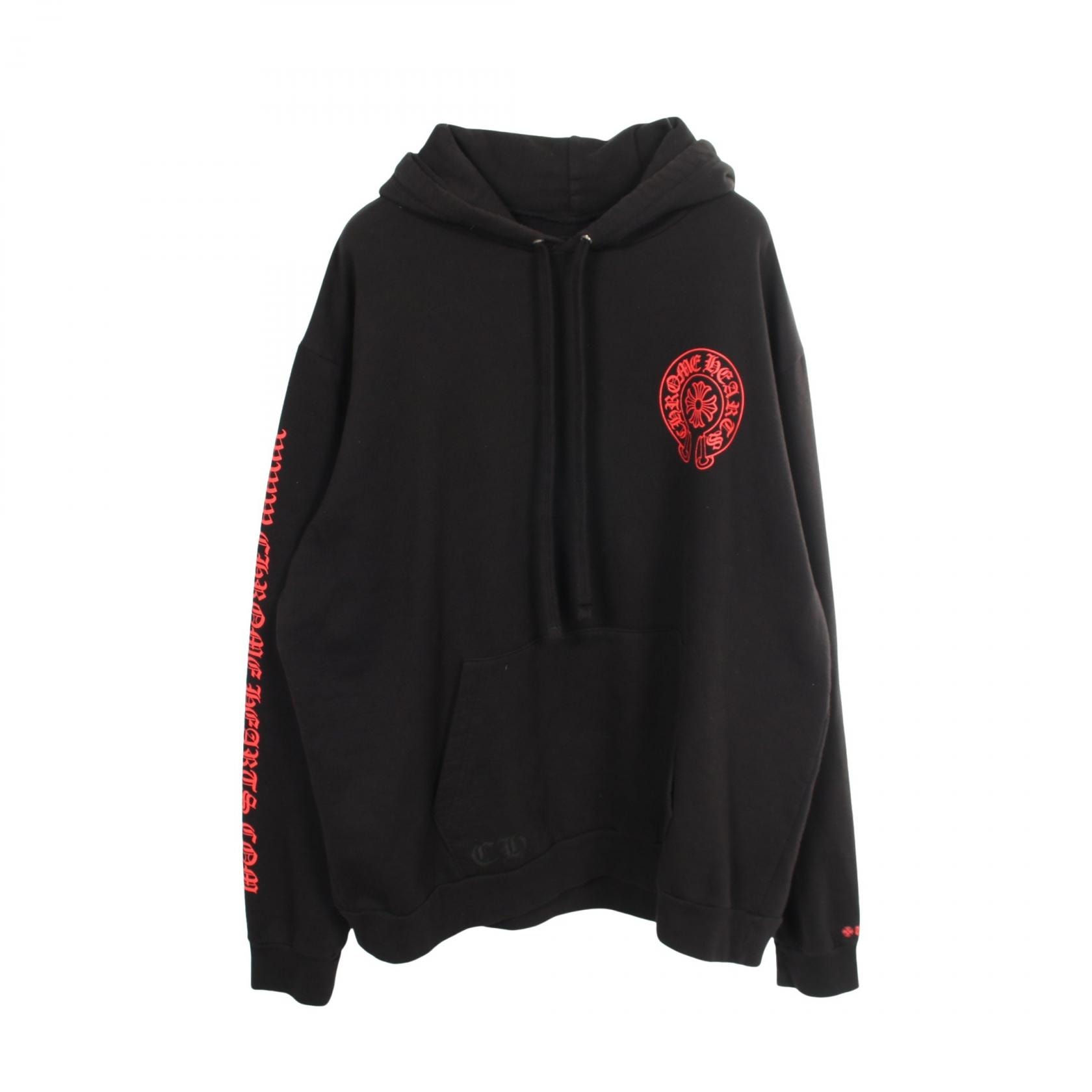 クロムハーツ CHROME HEARTS ホースシュー アームロゴ パーカー 衣料品 トップス コットン メンズ ブラック系 【中古】