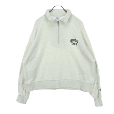 Champion チャンピオン 英字 長袖 ハーフジップ トレーナー F ライトグレー スウェット