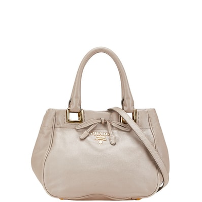プラダ リボン ハンドバッグ ショルダーバッグ 2WAY ベージュ レザー レディース PRADA 中古