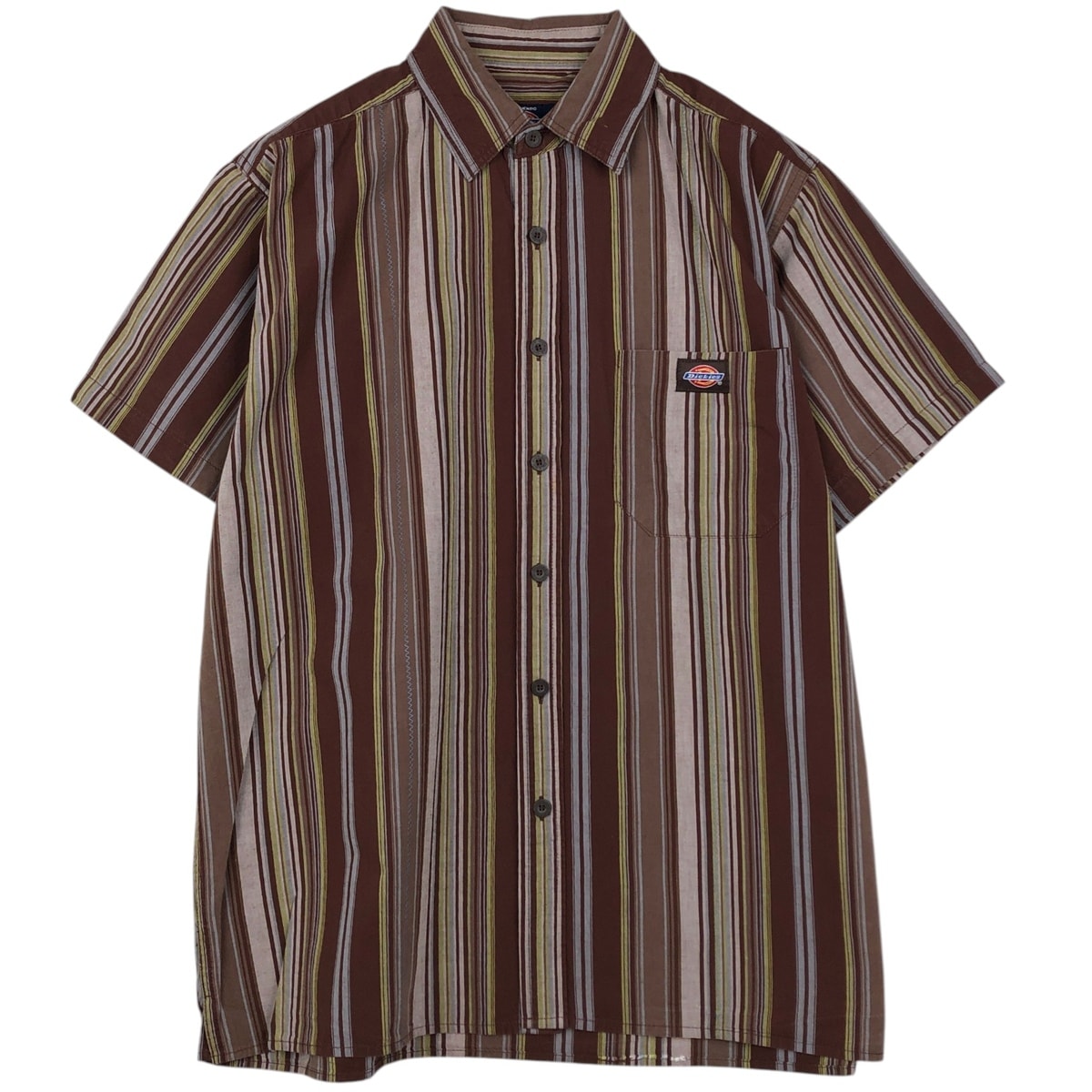 古着 ディッキーズ Dickies ストライプ柄 半袖 ワークシャツ ボックスシャツ メンズM相当/eaa637815
