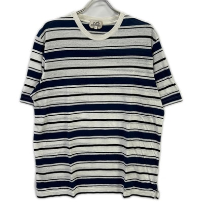 エルメス ブルー ボーダー クルーネック Tシャツ XL