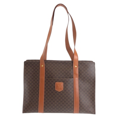 CELINE セリーヌ マカダム ブラウン ゴールド金具 PVC レザー/ トートバッグ ショルダーバッグ 600102 【中古】