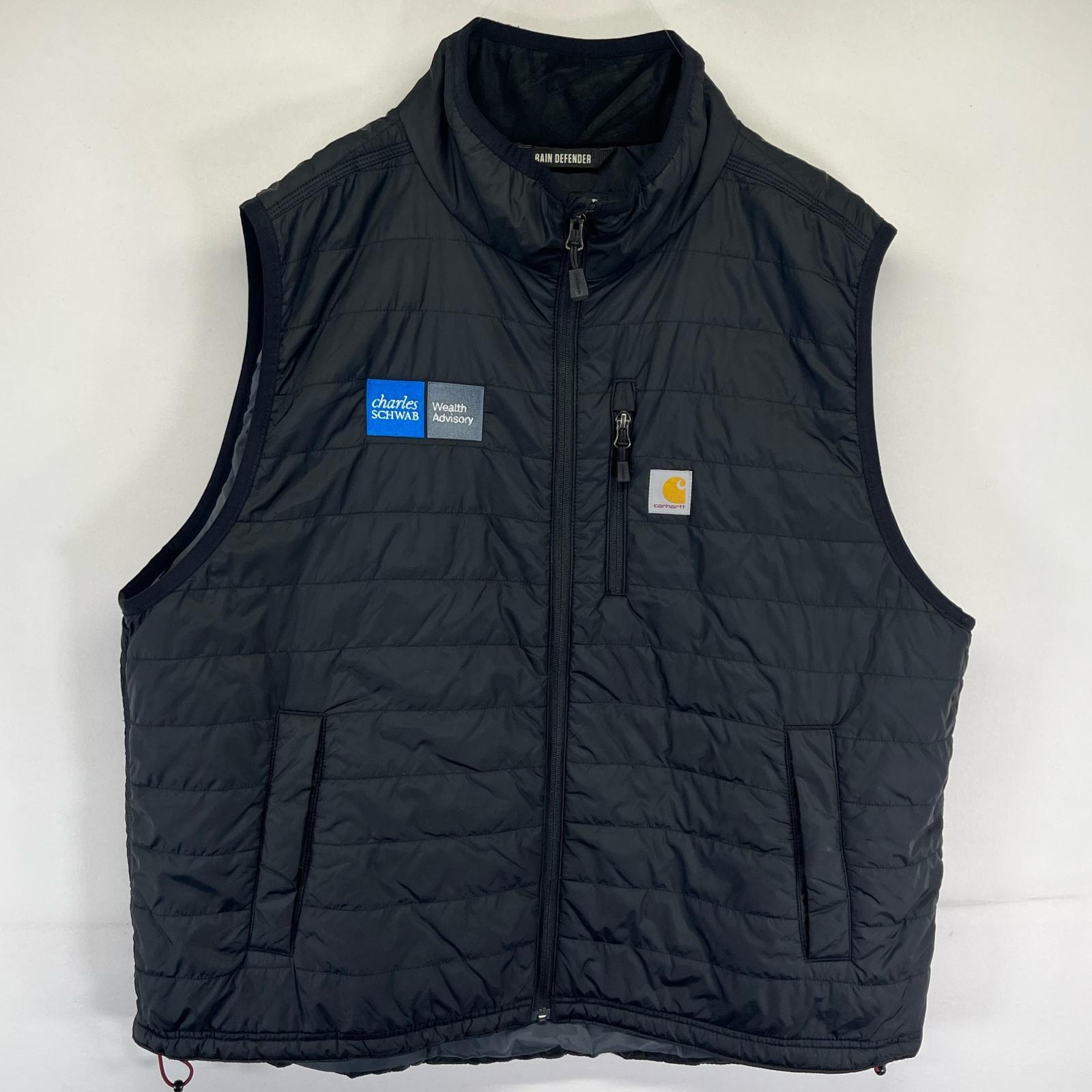 古着 カーハート Carhartt ベスト 中綿 キルティング フルジップ ワーク ワンポイントロゴ 2XL  ブラック メンズ