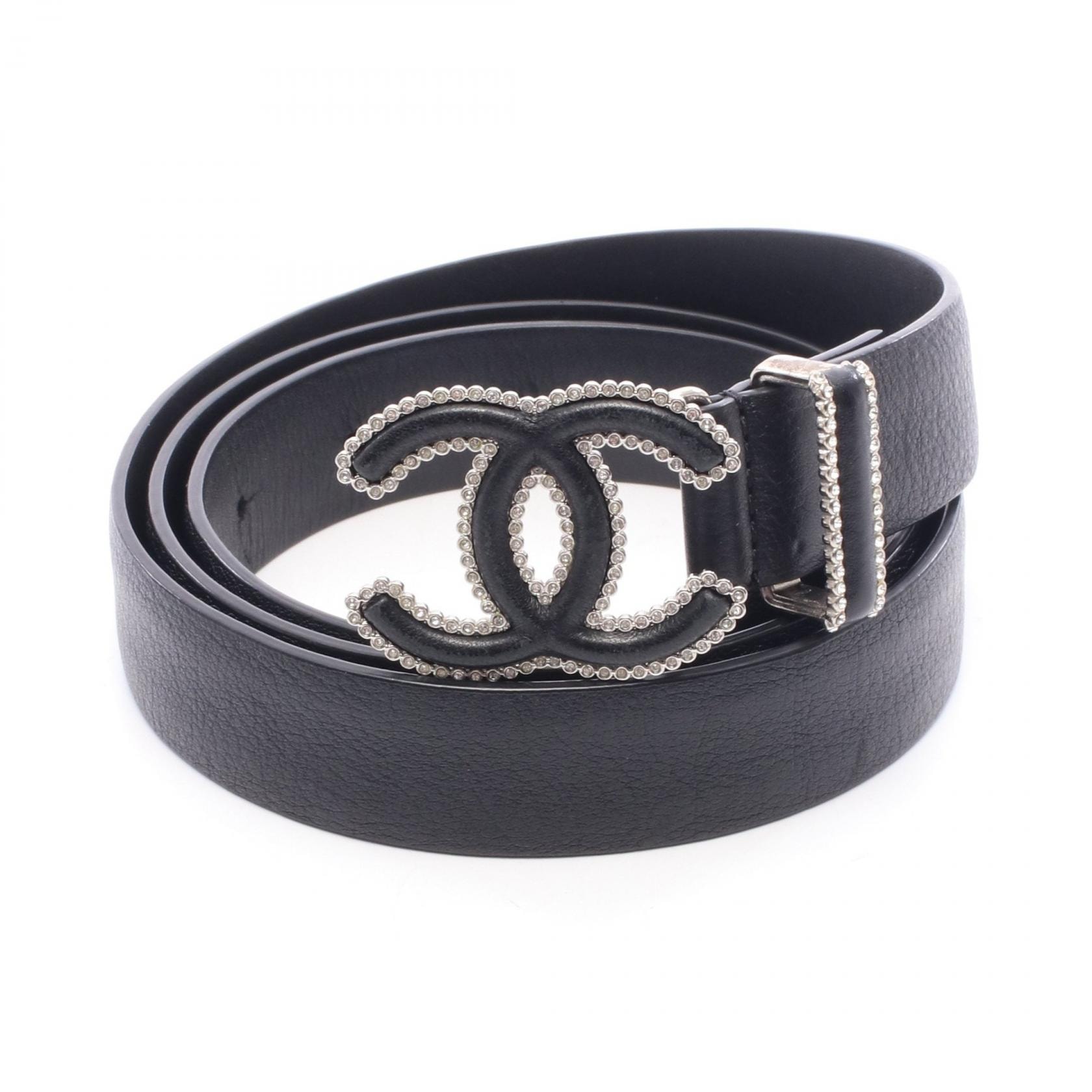 シャネル CHANEL ココマーク ラインストーン ベルト 衣料品 レザー レディース ブラック系 【中古】