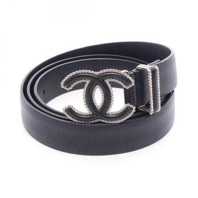 シャネル CHANEL ココマーク ラインストーン ベルト 衣料品 レザー レディース ブラック系 【中古】