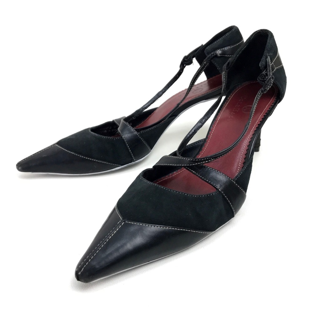 コールハーン COLE HAAN ピンヒール ローヒール シューズ 靴 ストラップ セパレートパンプス サイドオープン パンプス スエード/レザー ブラック