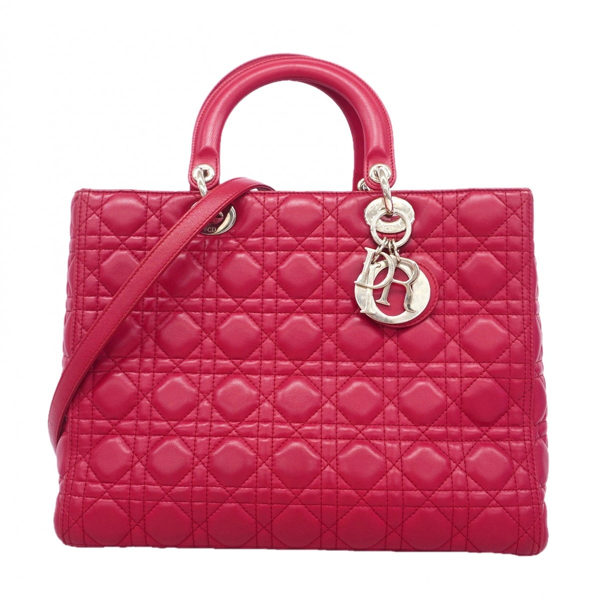 ★SALE【6gc3337】クリスチャンディオール ハンドバッグ カナージュ レディディオール レザー レッド シルバー金具 2wayバッグ【中古】レディース