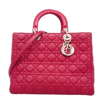 ★SALE【6gc3337】クリスチャンディオール ハンドバッグ カナージュ レディディオール レザー レッド シルバー金具 2wayバッグ【中古】レディース