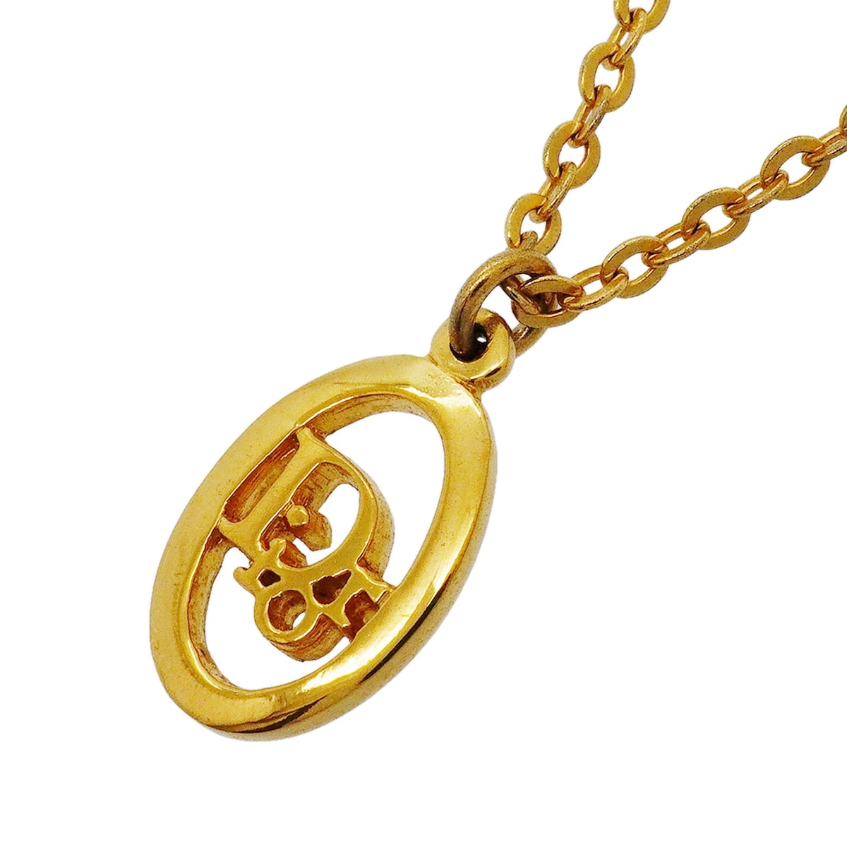 ★SALE【6jhb0839】クリスチャンディオール ネックレス ディオールロゴ オーバル GPメッキ ゴールド【中古】レディース