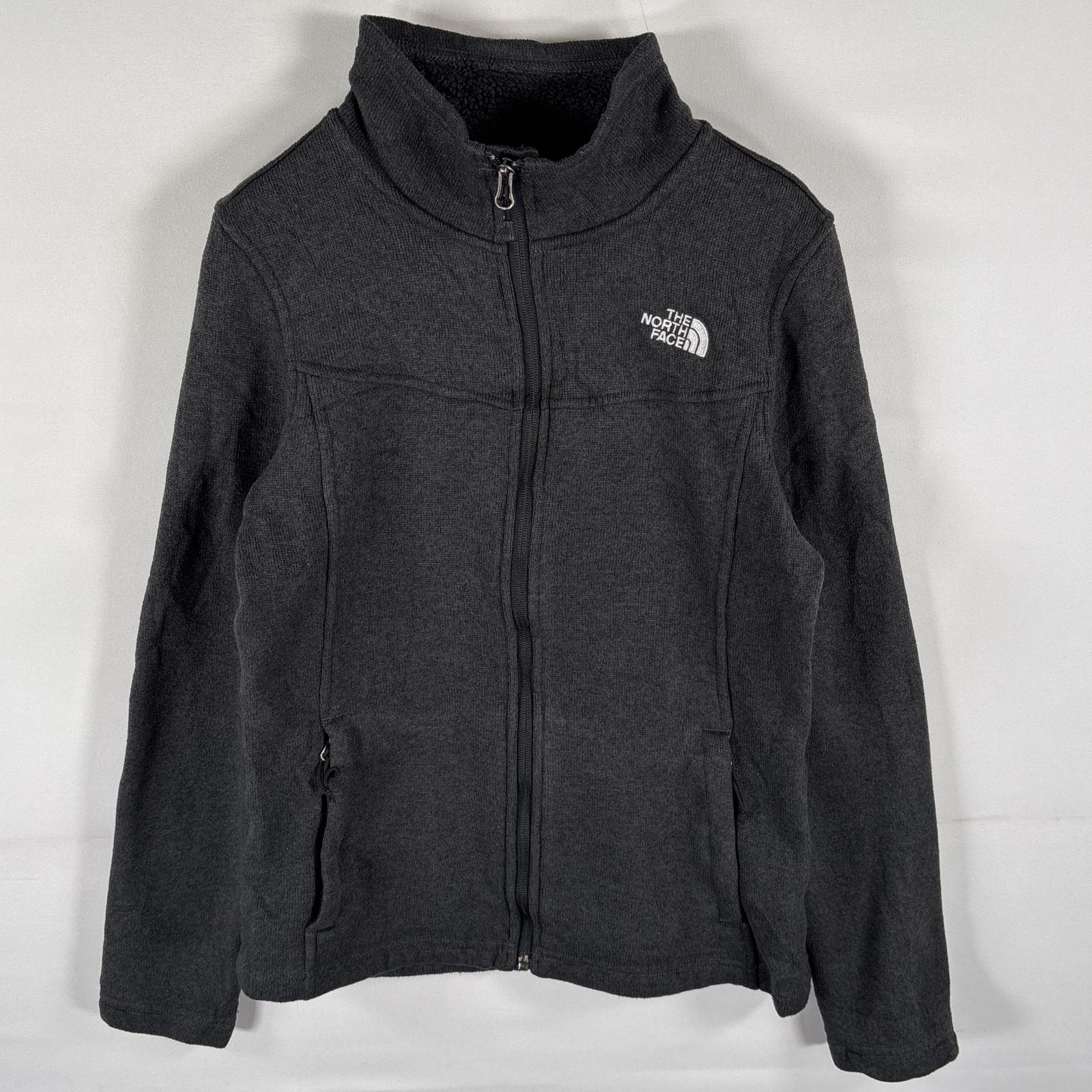 古着 ザ・ノースフェイス THE NORTH FACE フリースジャケット ニット フルジップ ワンポイントロゴ刺繍 M ブラック レディース
