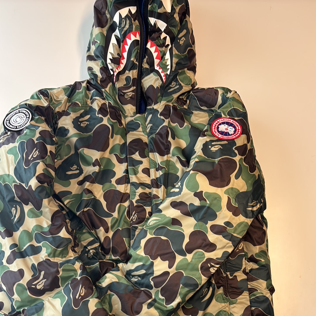 アベイシングエイプ カナダ グース ABC カモ クロフトン シャーク フーディー コンセプト "グリーン ブルー"