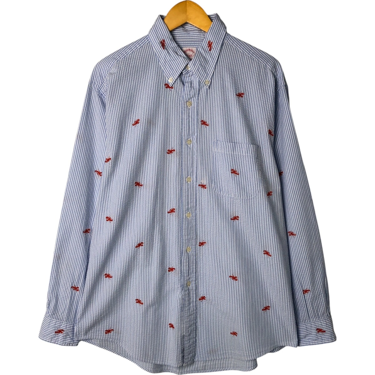 古着 ブルックスブラザーズ Brooks Brothers Est.1818 総柄 シアサッカー 長袖 ボタンダウンストライプシャツ メンズL相当/eaa531106