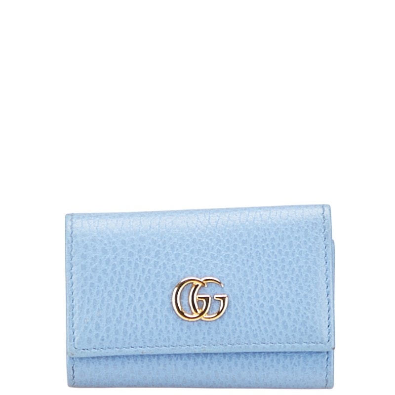 グッチ GGマーモント ダブルG キーケース 456118 ライトブルー レザー レディース GUCCI 中古