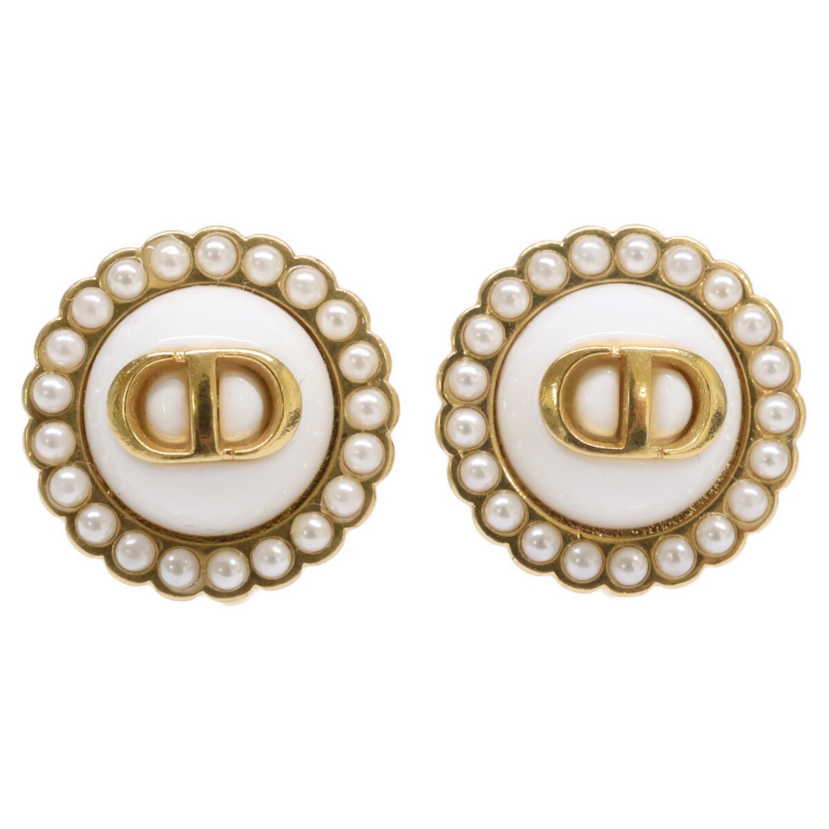 クリスチャンディオール 【美品】Petit CD Baroque プチ CD バロック メタル・レジンパール・ガラス クリップオン スタッド