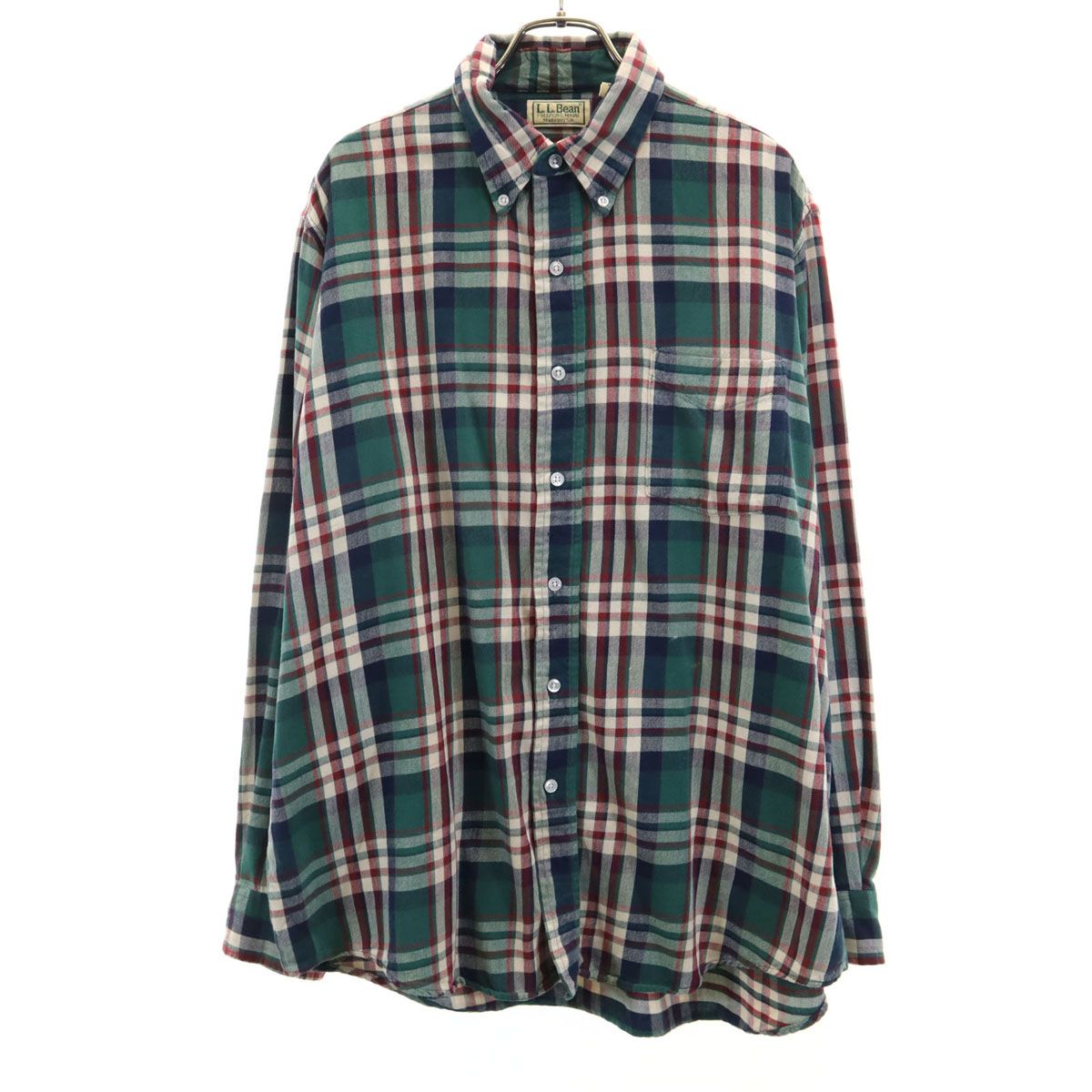 L.L.Bean エルエルビーン 80s ヴィンテージ チェック柄 長袖 ボタンダウンシャツ L グリーン アウトドア