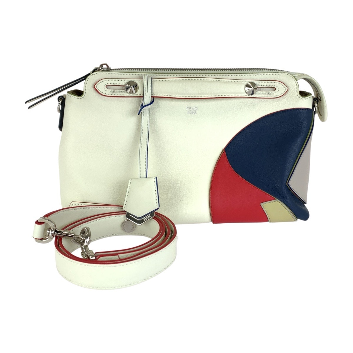 FENDI フェンディ バイザウェイ ホワイト ブルー レッド シルバー金具 レザー ショルダーバッグ ハンドバッグ 2WAY 1-0287154 【中古】