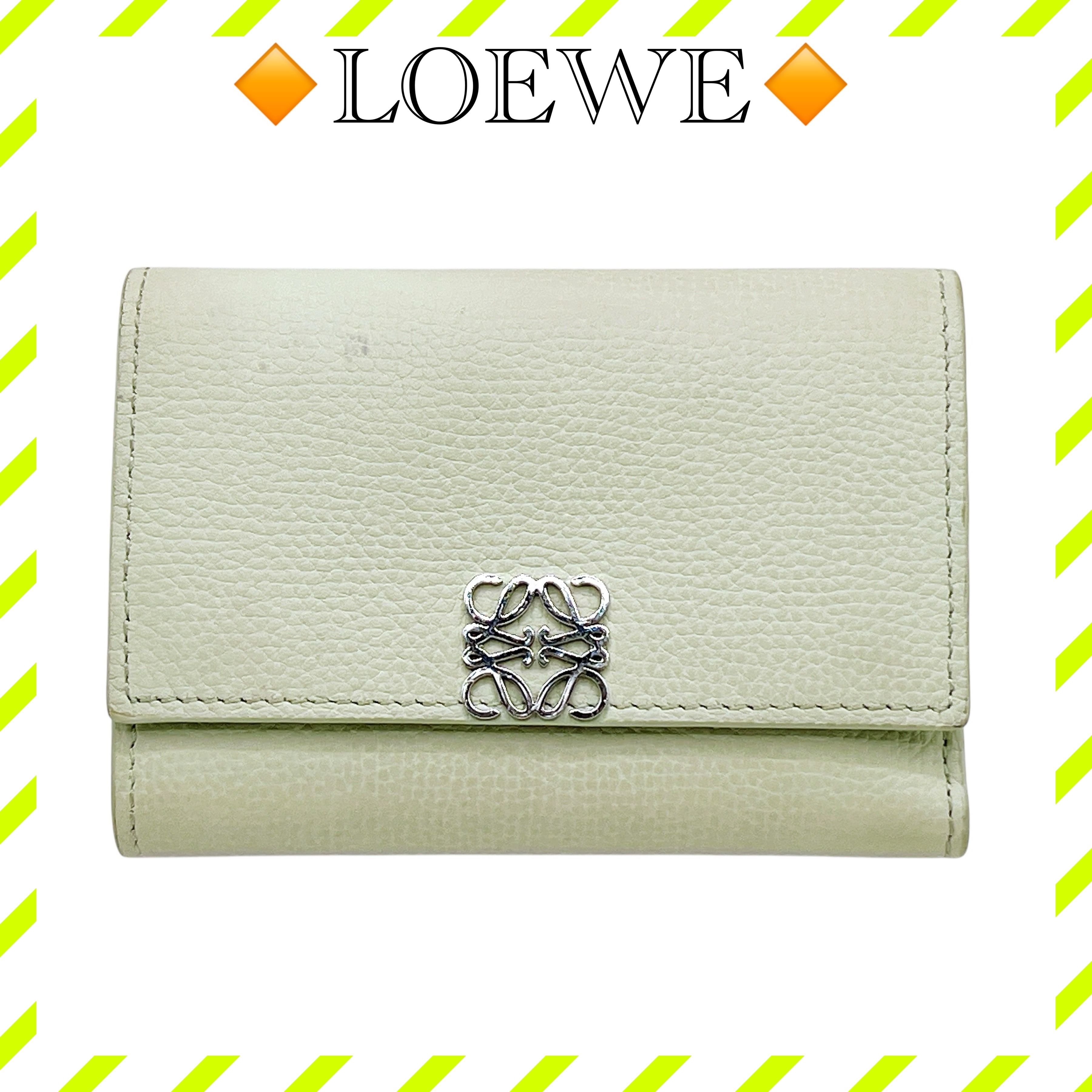 美品 ロエベ アナグラム バーティカル ウォレット スモール 三つ折り財布 緑