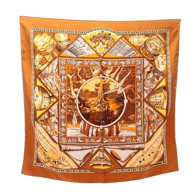エルメス HERMES カレ90 Au son du Tam tam スカーフ 衣料品 シルク シルク レディース ブラウン系 / マルチカラー 【中古】