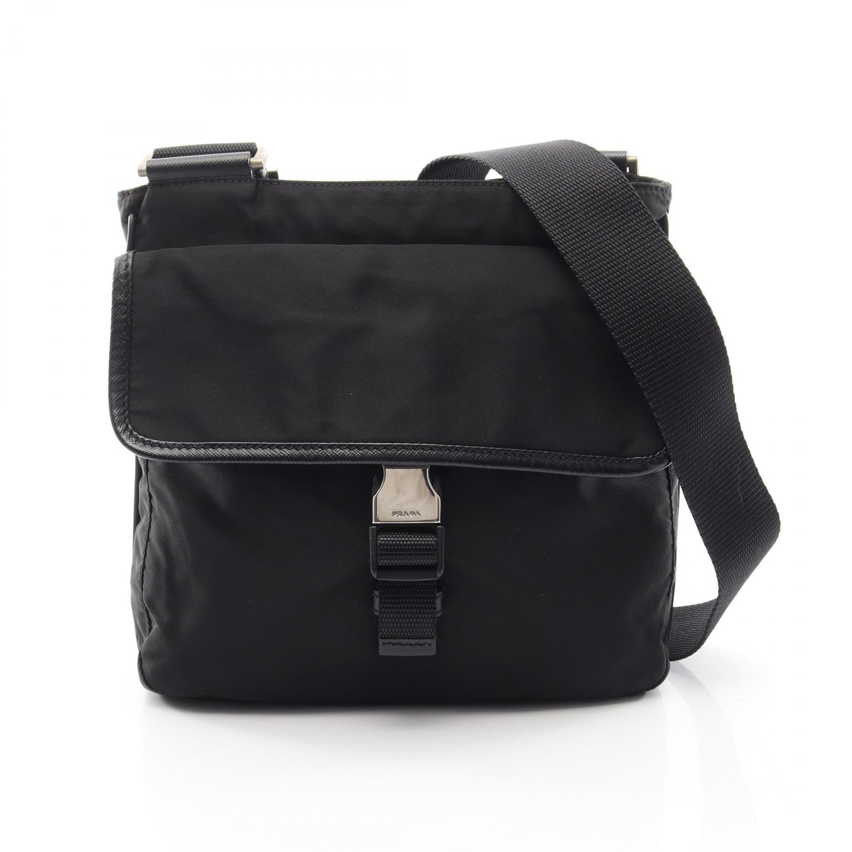 プラダ PRADA トライアングルロゴ ショルダーバッグ バッグ ナイロン サフィアーノレザー レディース ブラック系 【中古】