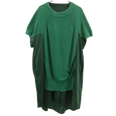 Sacai サカイ 半袖 ニット切替 ドッキング ワンピース 2 グリーン