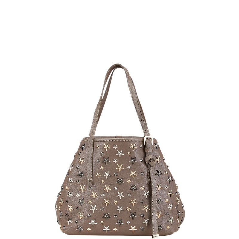 ジミーチュウ サシャ S スタースタッズ ハンドバッグ トートバッグ グレージュ レザー レディース JIMMY CHOO 中古