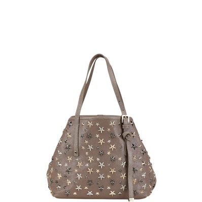 ジミーチュウ サシャ S スタースタッズ ハンドバッグ トートバッグ グレージュ レザー レディース JIMMY CHOO 中古