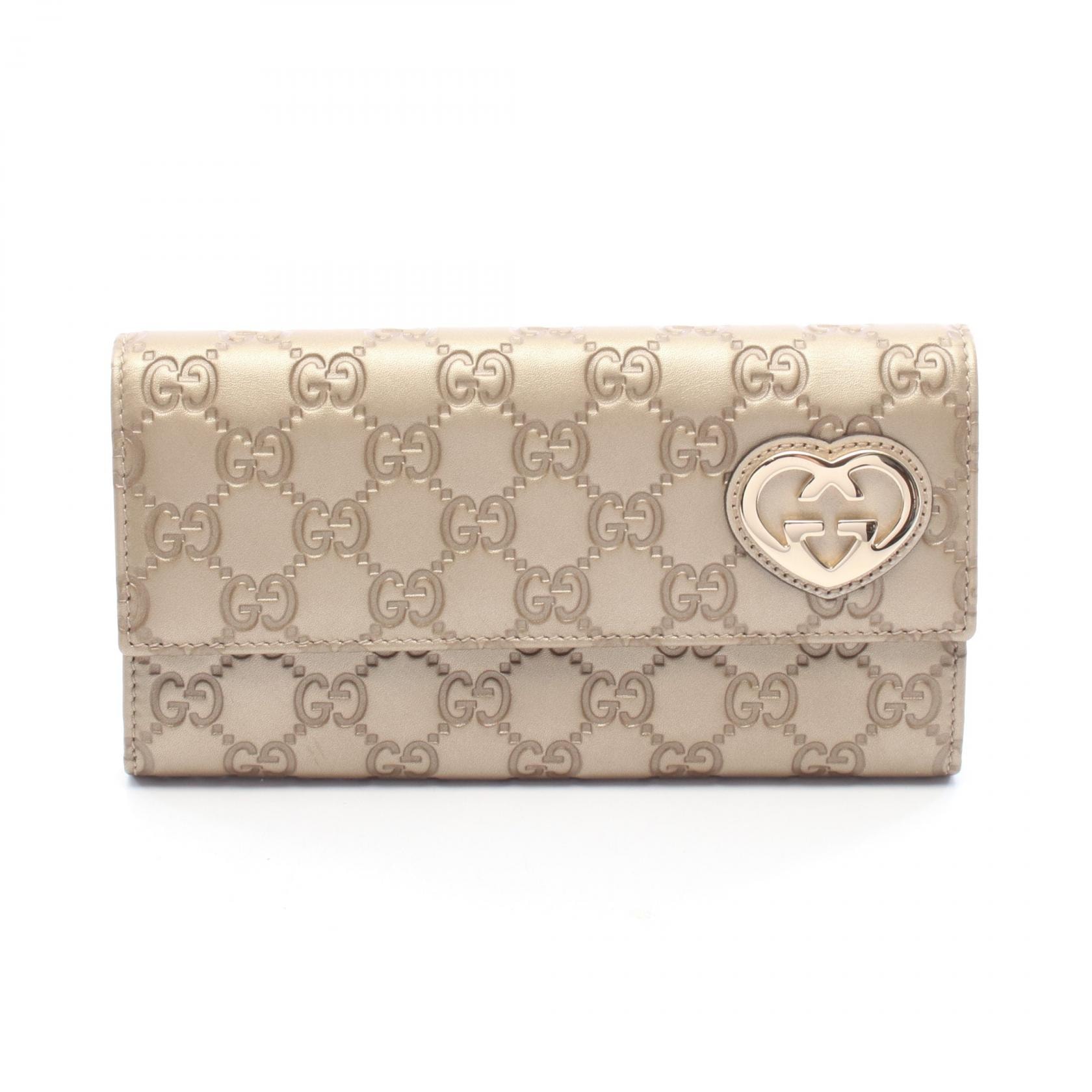 グッチ GUCCI ラブリー グッチシマ 二つ折り長財布 財布 レザー レディース ゴールド系 251861 【中古】