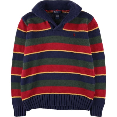 古着 ラルフローレン Ralph Lauren POLO by Ralph Lauren ボーダー柄 ショールカラー コットンニットハーフボタンセーター レディースL相当/eaa583752