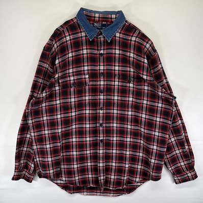 古着 ポロバイラルフローレン Polo by Ralph Lauren 長袖シャツ ネルシャツ 大きいサイズ 襟デニム 2XL マルチカラー チェック メンズ