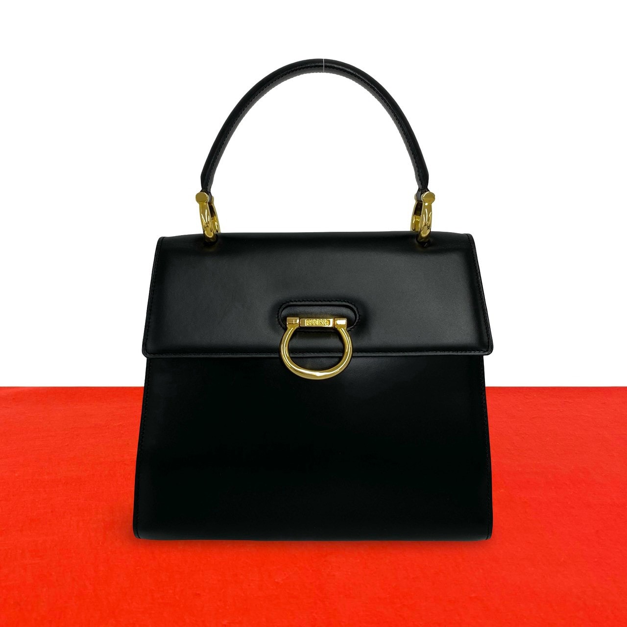 CELINE セリーヌ ガンチーニ ロゴ 金具 レザー ハンドバッグ ブラック
29528