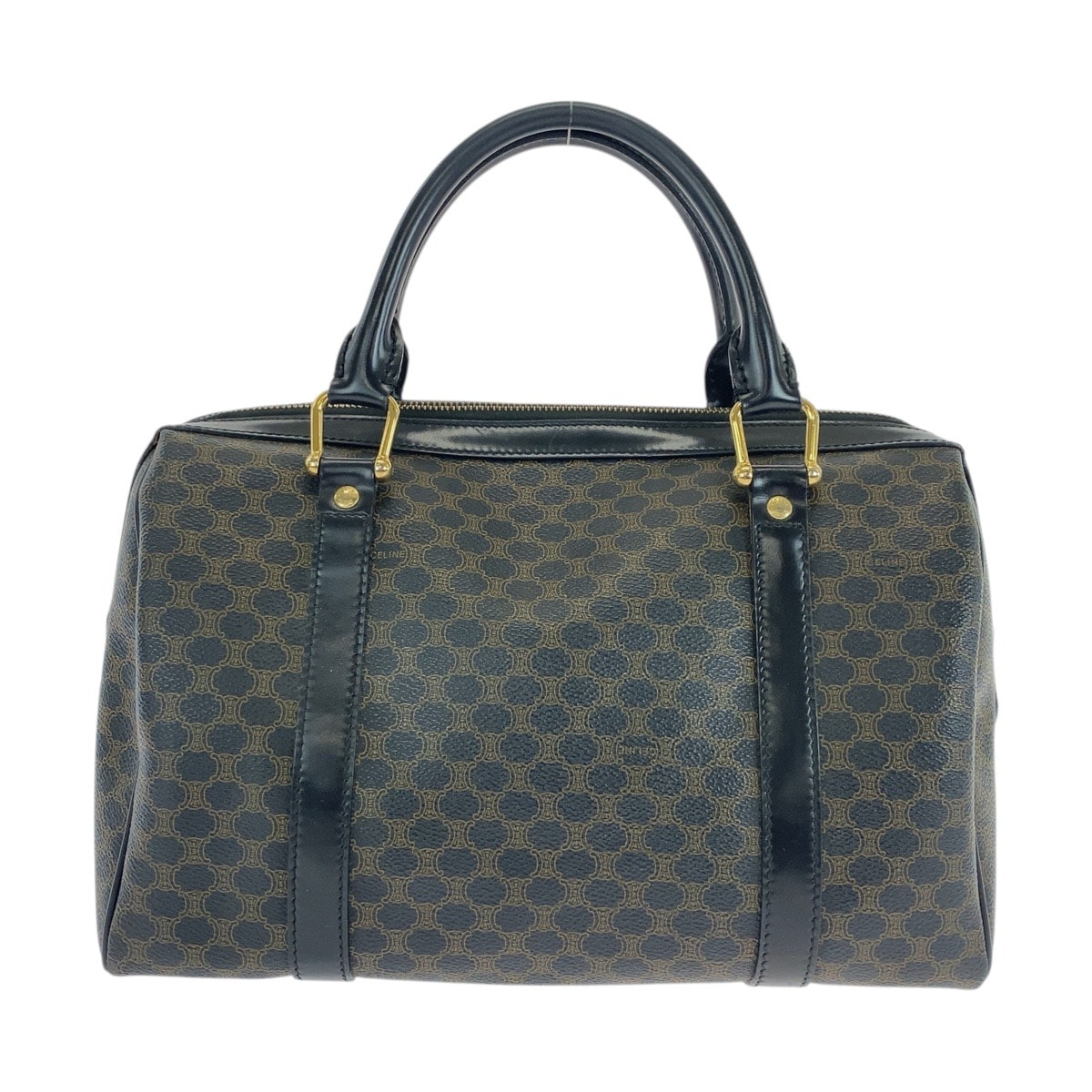美品 CELINE セリーヌ マカダム ブラウン ブラック ゴールド金具 PVC ハンドバッグ ボストンバッグ 503531 【中古】
