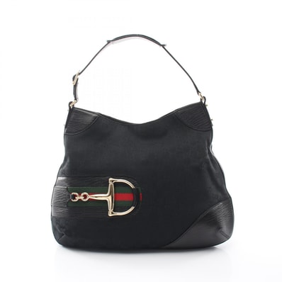 グッチ GUCCI ホースビット GGキャンバス ショルダーバッグ バッグ キャンバス レザー レディース ブラック系 137386 【中古】
