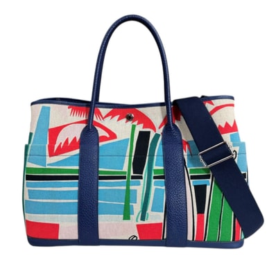エルメス Sea, Surf and Fun ガーデンパーティポケットPM ショルダーバッグ トワルアッシュ ブルー レディース HERMES 中古